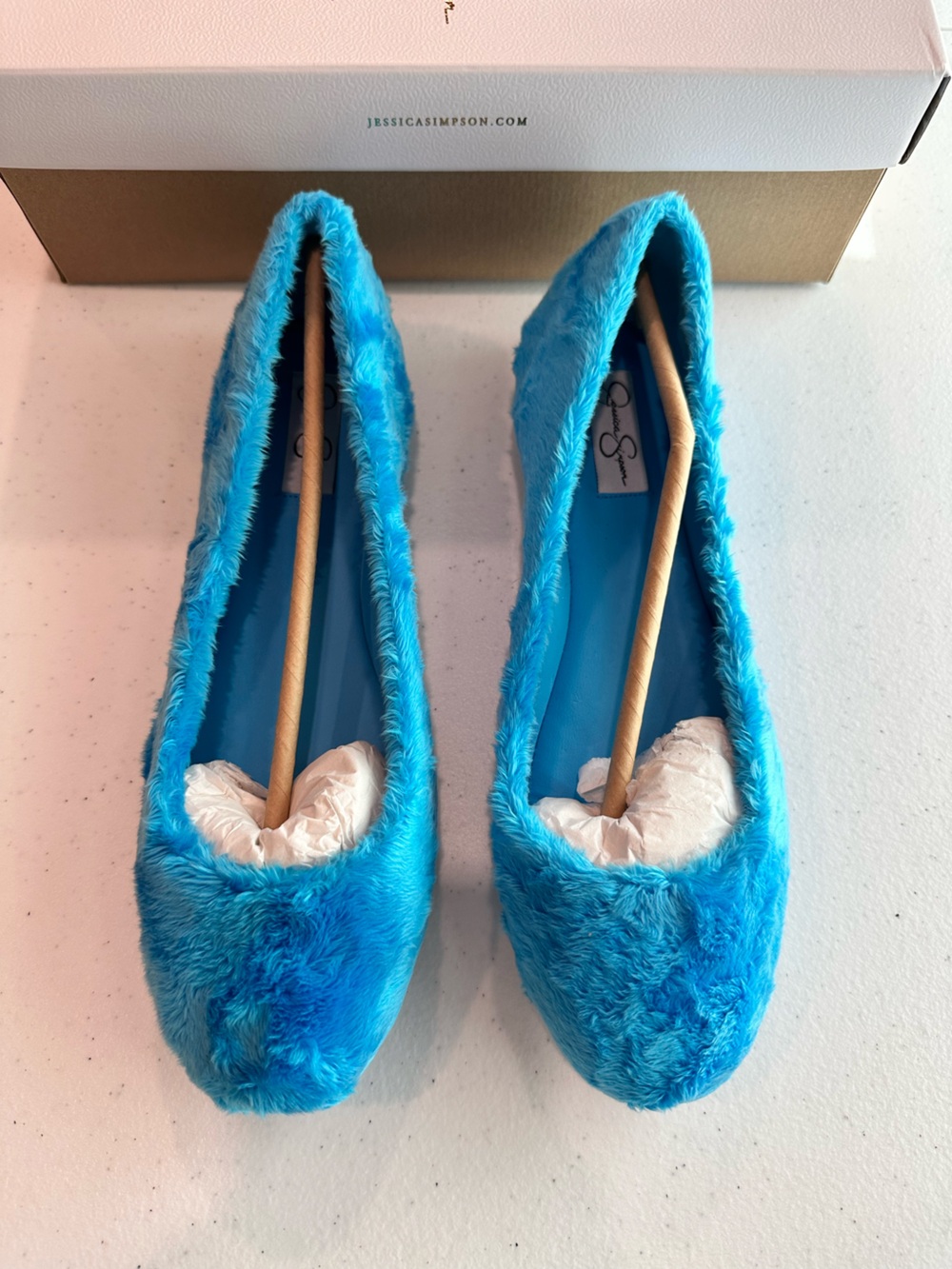 Jessica Simpson Bright Turquoise Fuzzy Slip-On Flats